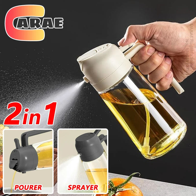 2-in-1 Plastic Oil Spray and Pour Bottle - 500ml